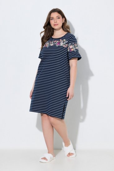Ulla Popken 850401 Koszula nocna w kwiaty Granatowa - Koszule nocne - 