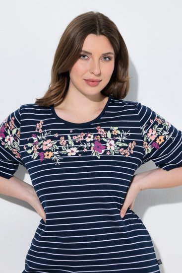 Ulla Popken 850403 Piżama w kwiaty Granatowa - Piżamy/Odzież domowa - 