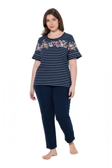 Ulla Popken 850403 Piżama w kwiaty Granatowa - Piżamy/Odzież domowa - 