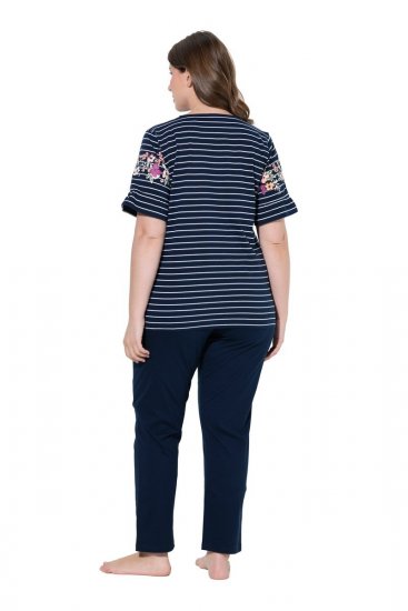 Ulla Popken 850403 Piżama w kwiaty Granatowa - Piżamy/Odzież domowa - 