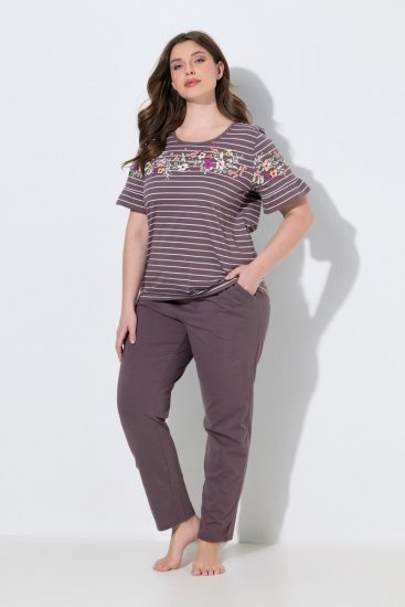 Ulla Popken 850403 Piżama w kwiaty Brązowa - Piżamy/Odzież domowa - 