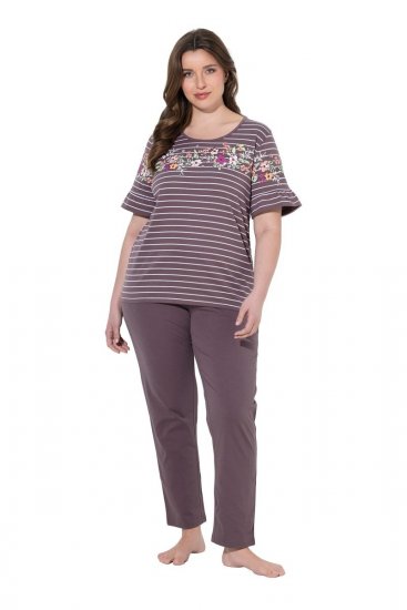 Ulla Popken 850403 Piżama w kwiaty Brązowa - Piżamy/Odzież domowa - 