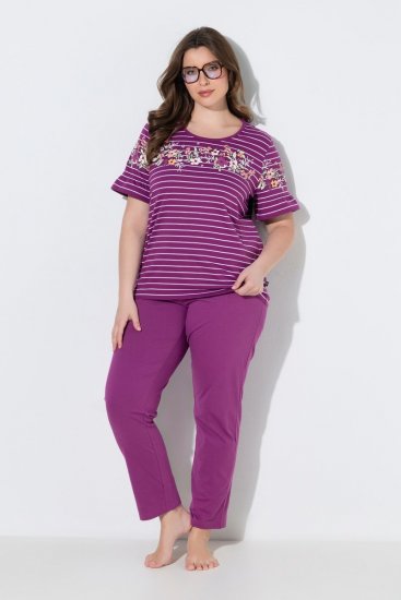 Ulla Popken 850403 Piżama w kwiaty Fioletowa - Piżamy/Odzież domowa - 