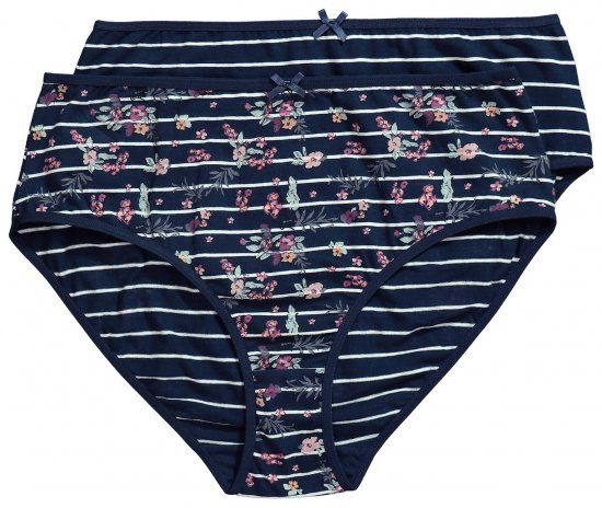 Ulla Popken 850538 Majtki w kwiaty z bawełny organicznej 2 szt. Granatowa - Majtki - 