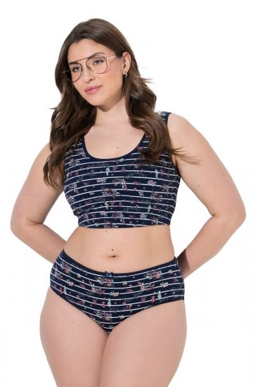 Ulla Popken 850538 Majtki w kwiaty z bawełny organicznej 2 szt. Granatowa - Majtki - 