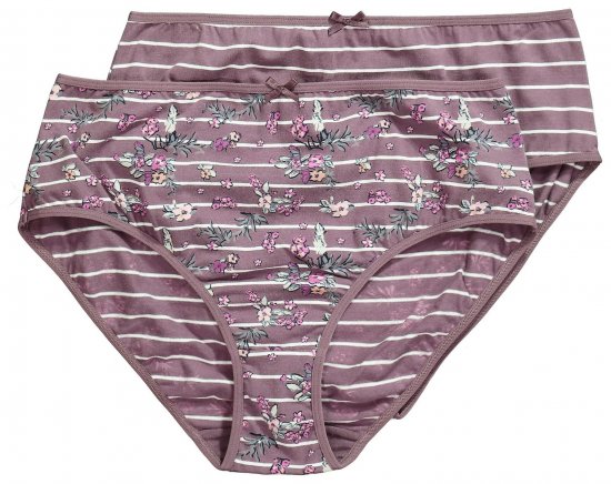 Ulla Popken 850538 Majtki w kwiaty z bawełny organicznej 2 szt. Brązowa - Majtki - 