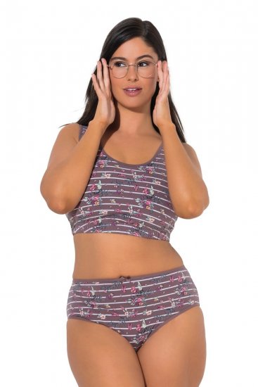 Ulla Popken 850538 Majtki w kwiaty z bawełny organicznej 2 szt. Brązowa - Majtki - 
