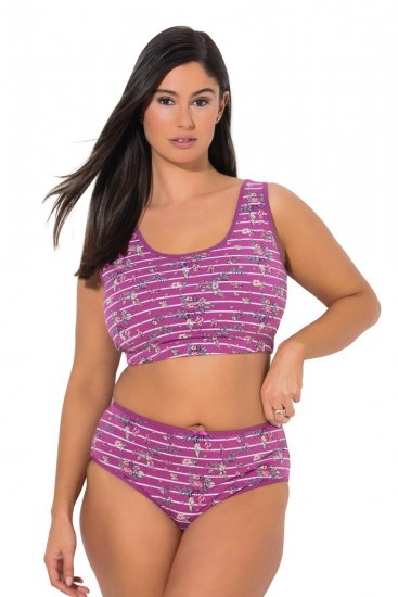 Ulla Popken 850538 Majtki w kwiaty z bawełny organicznej 2 szt. Fioletowa - Majtki - 