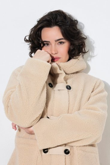 Ulla Popken 850589 Kurtka teddy Złamana biel - Kurtki - Kurtki dla kobiet w dużych rozmiarach