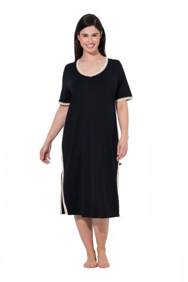 Ulla Popken 851237 Koszula nocna w paski Czarna - Koszule nocne - 