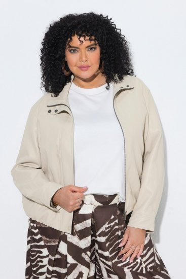 Ulla Popken 851329 Kurtka ramoneska z imitacji skóry na zamek Taupe - Kurtki - Kurtki dla kobiet w dużych rozmiarach