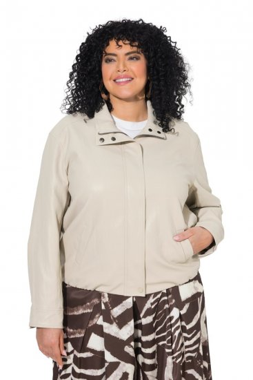 Ulla Popken 851329 Kurtka ramoneska z imitacji skóry na zamek Taupe - Kurtki - Kurtki dla kobiet w dużych rozmiarach