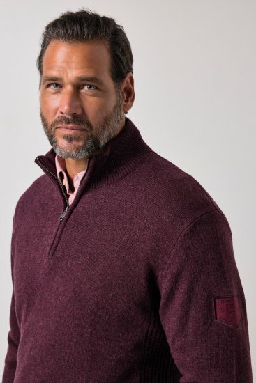 JP1880 851428 Sweter z dzianiny z suwakiem przy szyi Śliwkowa TALL - TALL bluzy - Bluzy TALL dla wysokich mężczyzn