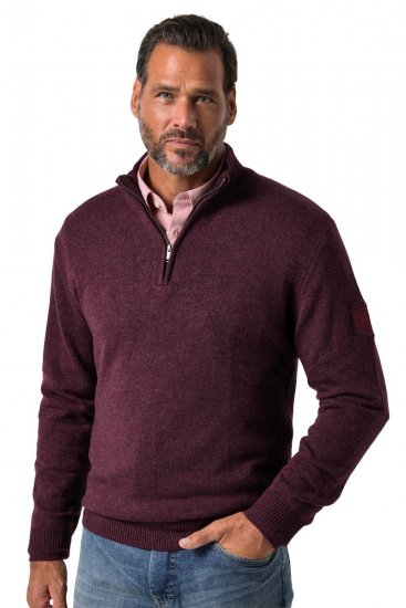 JP1880 851428 Sweter z dzianiny z suwakiem przy szyi Śliwkowa TALL - TALL bluzy - Bluzy TALL dla wysokich mężczyzn