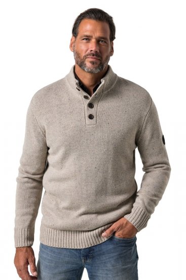 JP1880 851436 Sweter z dzianiny z kołnierzem na guziki Orzechowobrązowa TALL - TALL bluzy - Bluzy TALL dla wysokich mężczyzn