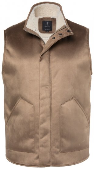 JP1880 851516 Kamizelka z imitacji zamszu z podszewką teddy Beżowa - Kurtki Męskie Duże Rozmiary - Kurtki Duże rozmiary 2XL-8XL