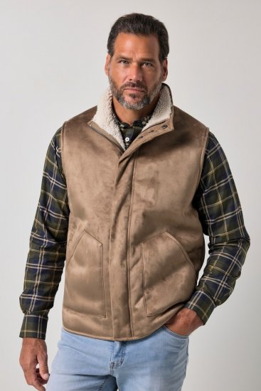 JP1880 851516 Kamizelka z imitacji zamszu z podszewką teddy Beżowa - Kurtki Męskie Duże Rozmiary - Kurtki Duże rozmiary 2XL-8XL