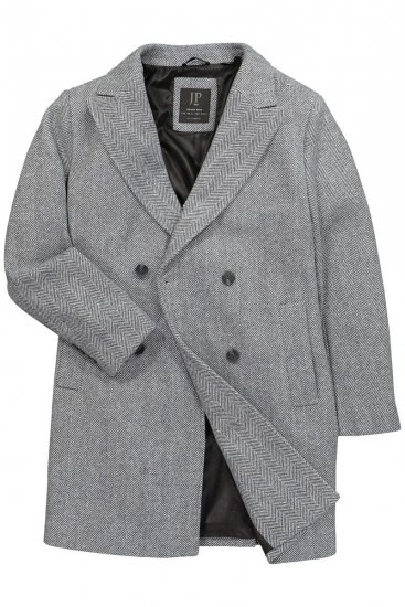 JP1880 851613 Dwurzędowy Płaszcz wełniany Ciemnoszary - Kurtki Męskie Duże Rozmiary - Kurtki Duże rozmiary 2XL-8XL