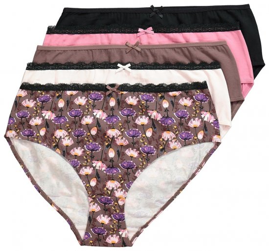 Ulla Popken 851711 Majtki w kwiaty 5 szt. Brązowa - Majtki - 