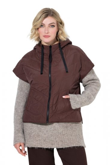 Ulla Popken 851785 Pikowana kamizelka oversize z kapturem Brązowa - Kamizelki - 
