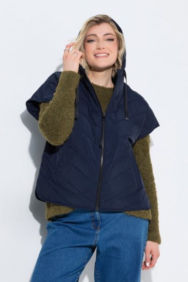 Ulla Popken 851785 Pikowana kamizelka oversize z kapturem Granatowa - Kamizelki - 