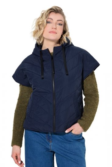 Ulla Popken 851785 Pikowana kamizelka oversize z kapturem Granatowa - Kamizelki - 