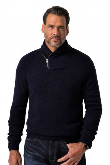 JP1880 851795 Sweter z dzianiny z kołnierzem szalowym Granatowa TALL - TALL bluzy - Bluzy TALL dla wysokich mężczyzn
