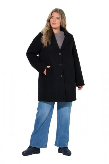 Ulla Popken 851829 Płaszcz wełniany Czarna - Płaszcze - Płaszcze damskie w dużych rozmiarach