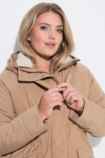 Ulla Popken 852028 Parka Beżowa - Płaszcze - Płaszcze damskie w dużych rozmiarach
