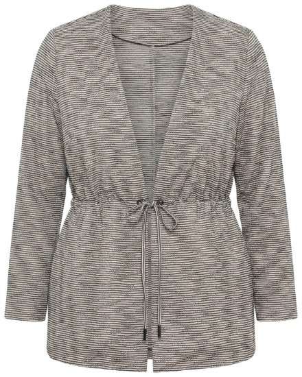 Ulla Popken 852086 Kardigan w paski ze ściągaczem Taupe - Kardigany - Kardigany damskie w dużych rozmiarach