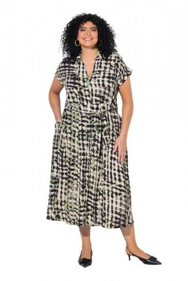Ulla Popken 852257 Wzorzysta sukienka maxi Taupe - Sukienki maxi - Sukienki maxi w dużych rozmiarach