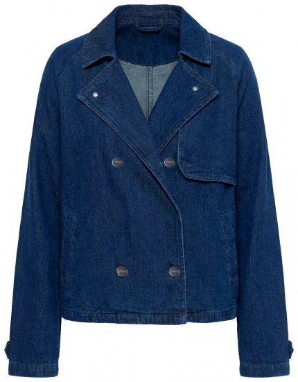 Ulla Popken 852266 Dwurzędowa kurtka jeansowa w stylu trencza Denimowy niebieski - Kurtki - Kurtki dla kobiet w dużych rozmiarach