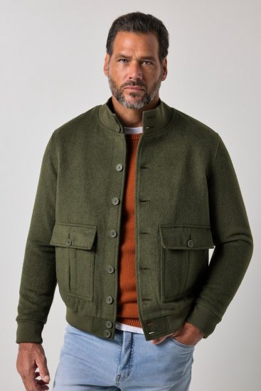 JP1880 852294 Kurtka z mieszanki wełny ze stójką Khaki zielona - Kurtki Męskie Duże Rozmiary - Kurtki Duże rozmiary 2XL-8XL