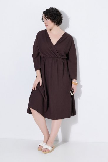 Ulla Popken 852307 Sukienka kopertowa z długim rękawem Mahoniowa - Sukienki midi - Sukienki midi w dużych rozmiarach