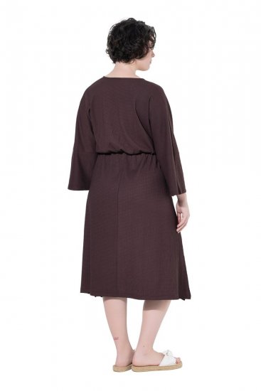 Ulla Popken 852307 Sukienka kopertowa z długim rękawem Mahoniowa - Sukienki midi - Sukienki midi w dużych rozmiarach