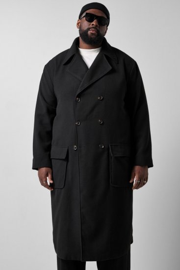 STHUGE 852519 Klasyczny Płaszcz wełniany Czarny - Kurtki Męskie Duże Rozmiary - Kurtki Duże rozmiary 2XL-8XL