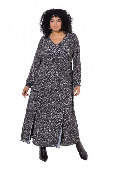 Ulla Popken 852606 Wzorzysta sukienka maxi Czarna - Sukienki maxi - Sukienki maxi w dużych rozmiarach