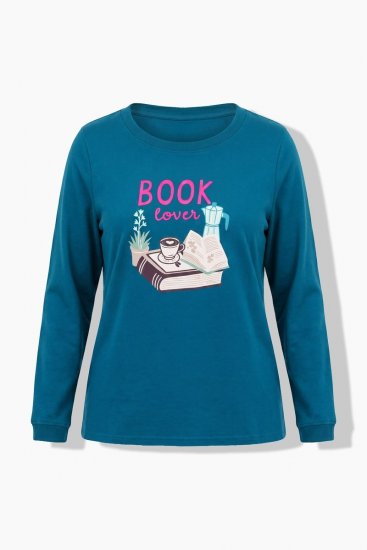 Ulla Popken 852710 Bluza domowa z długim rękawem Petrolowa - Piżamy/Odzież domowa - 