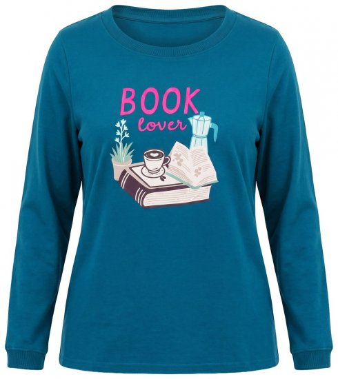 Ulla Popken 852710 Bluza domowa z długim rękawem Petrolowa - Piżamy/Odzież domowa - 