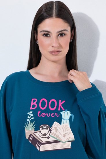 Ulla Popken 852710 Bluza domowa z długim rękawem Petrolowa - Piżamy/Odzież domowa - 