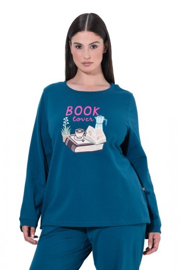 Ulla Popken 852710 Bluza domowa z długim rękawem Petrolowa - Piżamy/Odzież domowa - 