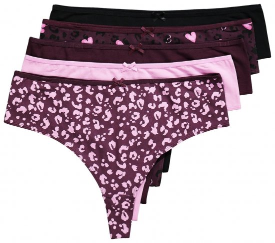 Ulla Popken 852758 Wzorzyste stringi 5 szt. Śliwkowa - Majtki - 