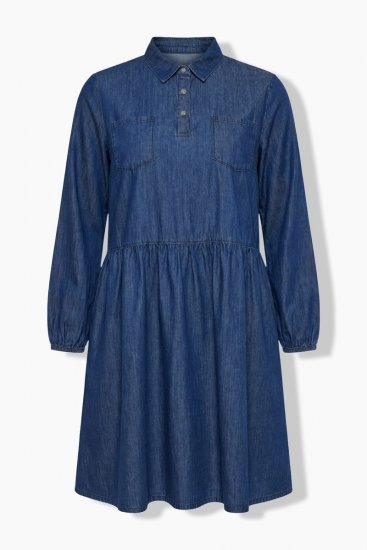 Ulla Popken 852768 Rozkloszowana jeansowa sukienka z kieszeniami Denimowy niebieski - Sukienki - Sukienki w każdym rozmiarze