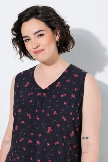 Ulla Popken 852824 Sukienka w kwiaty Czarna - Sukienki letnie - Letnie sukienki plus size