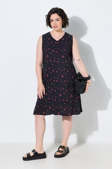 Ulla Popken 852824 Sukienka w kwiaty Czarna - Sukienki letnie - Letnie sukienki plus size