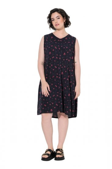 Ulla Popken 852824 Sukienka w kwiaty Czarna - Sukienki letnie - Letnie sukienki plus size