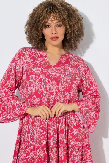 Ulla Popken 852841 Sukienka w kwiaty z falbanami Magenta - Sukienki midi - Sukienki midi w dużych rozmiarach