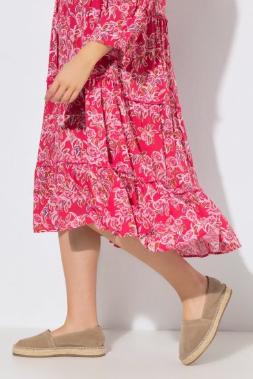 Ulla Popken 852841 Sukienka w kwiaty z falbanami Magenta - Sukienki midi - Sukienki midi w dużych rozmiarach