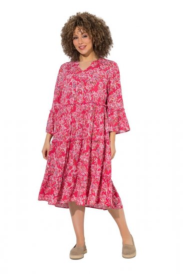 Ulla Popken 852841 Sukienka w kwiaty z falbanami Magenta - Sukienki midi - Sukienki midi w dużych rozmiarach