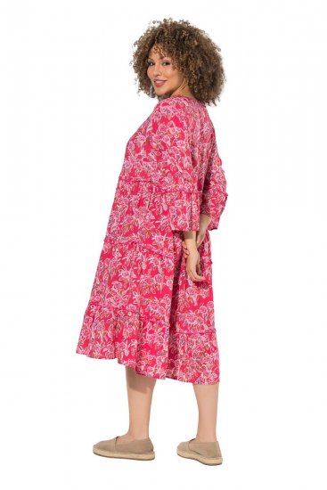 Ulla Popken 852841 Sukienka w kwiaty z falbanami Magenta - Sukienki midi - Sukienki midi w dużych rozmiarach
